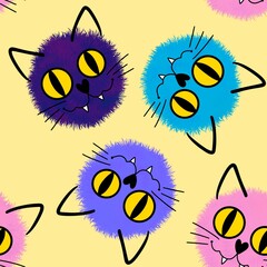 Halloween animals seamless watercolor paint cats pattern for fabrics and kids clothes and party accessories