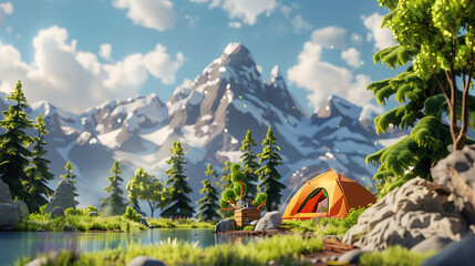 3d cartoon camp in the nature