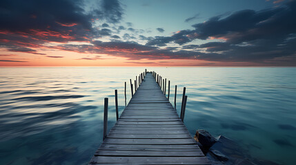 Obraz premium Mid shot of minimalist pier extending into lake