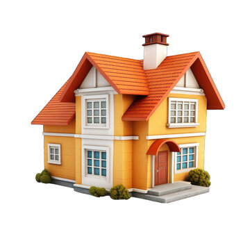 recommend clip art: 3D House clipart on white background . 3D rendering of a floating house in shades of Orange and cyan color, isolated on white background. Illustration