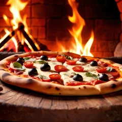 Foto op Plexiglas Traditional artesenal Italian pizza made in wood fired oven © Kheng Guan Toh