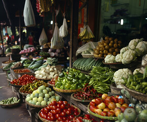 Close-up Fresh vegetables displayed in traditional market