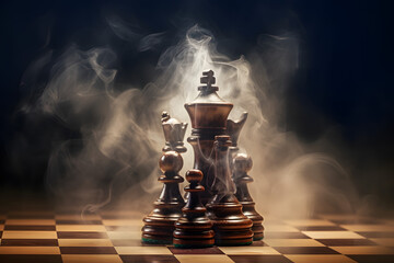 Chess with smoke. Dramatic effect