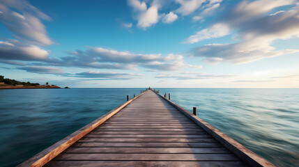 Fototapeta premium Mid shot of minimalist pier extending into lake
