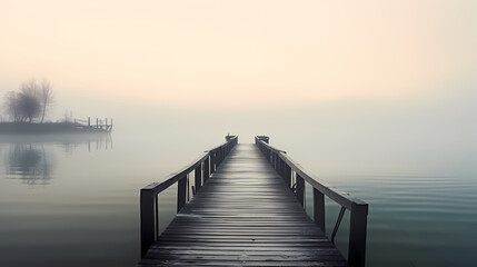 Fototapeta premium Mid shot of minimalist pier extending into lake