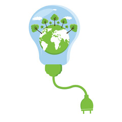 Ecology concept,the world is in the energy saving light bulb green,vector illustration. green eco city