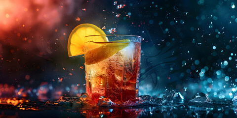  Tequila Sunrise alcoholic cocktail, soft drink with ice, summer cocktail with grenadine and orange, International Bartenders Day, dark background. - obrazy, fototapety, plakaty