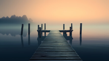 Fototapeta na wymiar Wooden pier on the lake at dawn