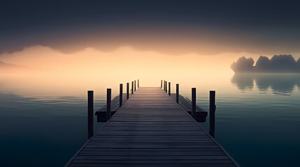 Obraz premium Wooden pier on the lake at dawn