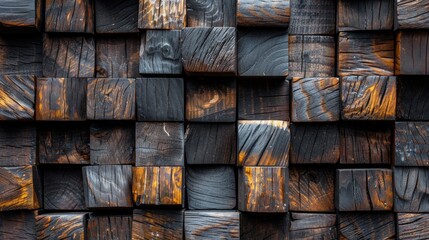 Abstract arrangement of 3d wooden cubes on rustic textured backdrop for artistic design