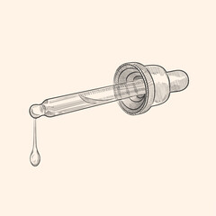 Sketch medical pipette in vintage style, vector,