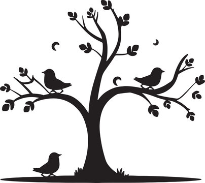birds sitting on tree Silhouette Vector