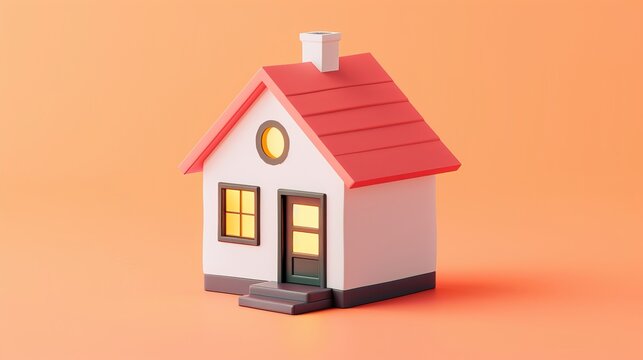 A simple house symbol in cartoon minimal style represents real estate or mortgage concepts in 3D vector form