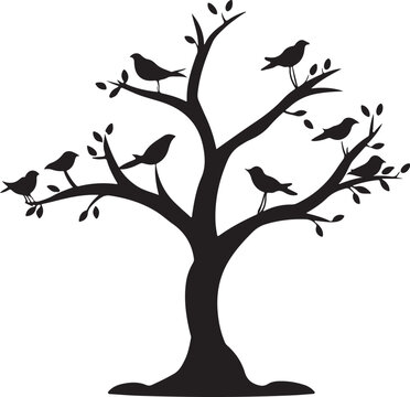 birds sitting on tree Silhouette Vector