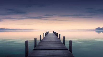Keuken foto achterwand Wooden pier on the lake at dawn © xuan