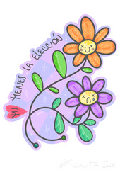 Ilustraciones de flores con frase motivacional 