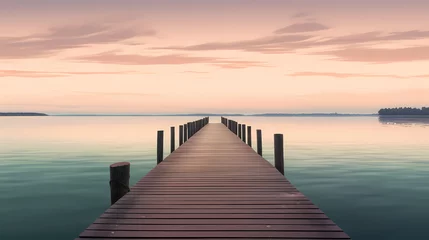 Raamstickers Wooden pier on the lake at dawn © xuan