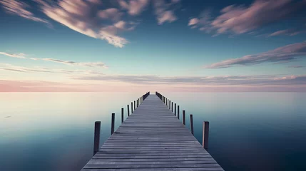 Poster Wooden pier on the lake at dawn © xuan