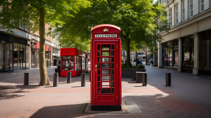 Iconic British Culture: The Rouge Majesty of a Classic Red BT Phone Box - obrazy, fototapety, plakaty