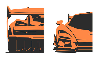 Supercar Front and Rear Views Flat Vector Icon Design