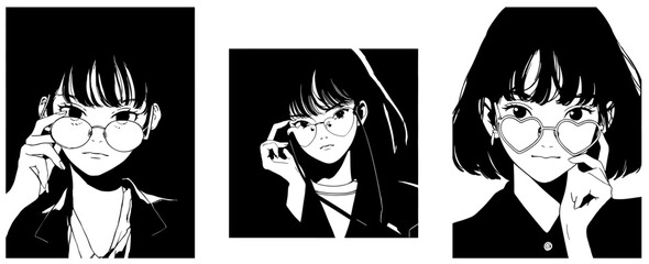 Anime Girl Wearing Glasses Black And White Pack