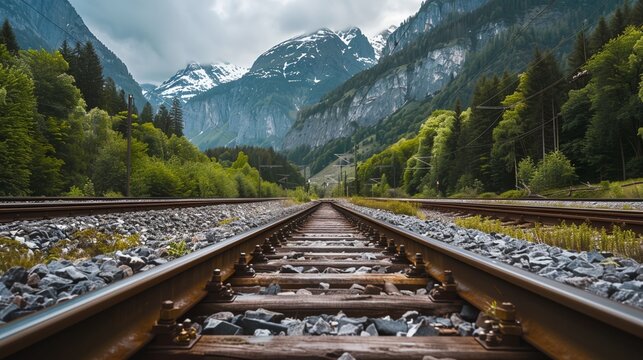 a train track running through a mountainous area