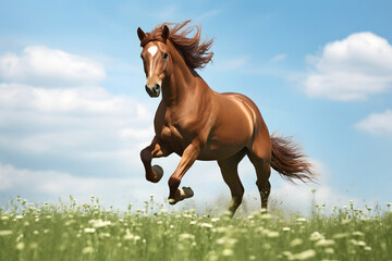 Obraz premium running thoroughbred muscular horse across the field. mammal. biology and fauna