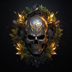 Fantastic illustration skull on black backround