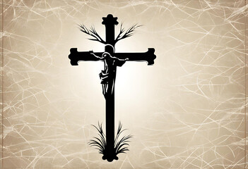 A cross and flowers on a pink background, a fitting image for Good Friday greetings and banners