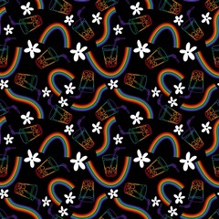 Summer pride print seamless lgbt rainbow cocktails pattern for wrapping paper and fabrics and party accessories