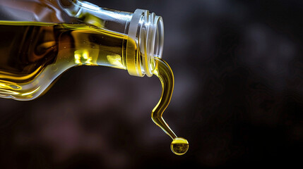 Abstract Close-Up of Olive Oil Drizzling from a Bottle