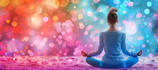 Psychic women embrace meditation and yoga for spiritual connection amidst ethereal bokeh lights