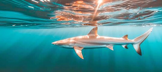 Majestic underwater wildlife  blue shark in vast ocean, natural habitat background © Ilja
