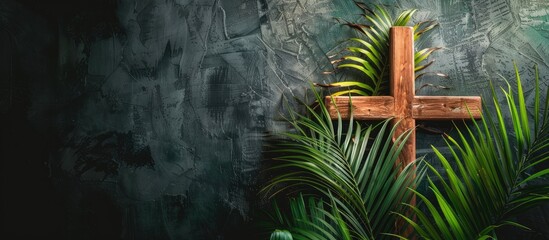 Palm Sunday represents Jesus' sacrifice and resurrection, with a wooden cross over palm leaves serving as a reminder of this event. It is tied to the Easter passover and the Eucharist,