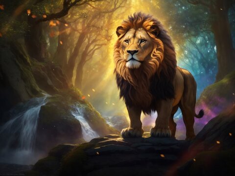"Majestic Mane: Aslan's Radiant Presence Amidst Narnia's Enchanted Woods"