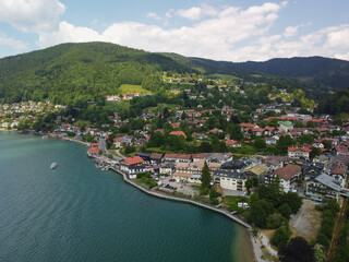 Fototapeta premium view with mountains, a blue sky in the clouds, of a lake in Bavaria,Germany 