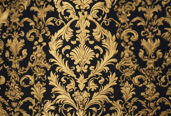 Gold damask pattern on black background background