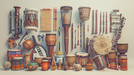 Assorted Musical Instruments from Around the World Used in Cultural Celebrations - obrazy, fototapety, plakaty