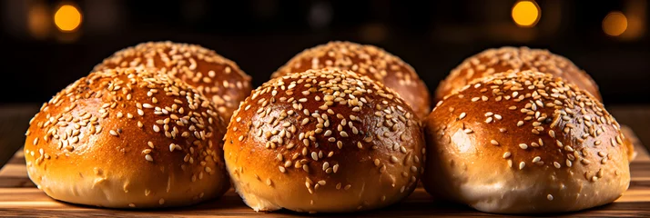 Gordijnen Artisanal Burger Buns Captured in a Touching Homely Setting: A Testament to Fine Bakery Skills © Minnie