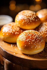 Obraz na płótnie Canvas Artisanal Burger Buns Captured in a Touching Homely Setting: A Testament to Fine Bakery Skills