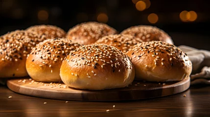 Tuinposter Artisanal Burger Buns Captured in a Touching Homely Setting: A Testament to Fine Bakery Skills © Minnie