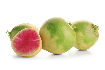 Watermelon radishes on white background
