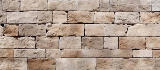 A closeup of a brown brick wall with a lot of rectangular beige bricks, showcasing the intricate pattern of this composite building material