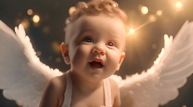 Baby angel with wings, cute cupid angel