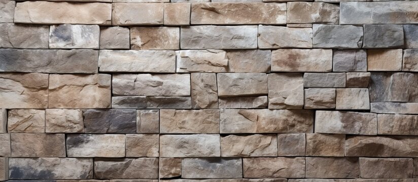 A closeup shot of a brown brick wall made of rectangular bricks, a classic building material. The brickwork is a composite of wood and stone, creating a beigecolored wall with a rocklike texture