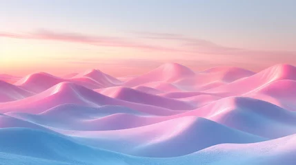 Muurstickers A pristine landscape of snow-covered dunes under a pastel sunrise, offering a sense of calm and stillness. Ideal for peaceful nature backgrounds © Riz