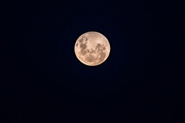 Full Moon, Worm Moon rising in the early evening sky