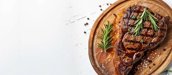 Mockup design of a BBQ steak set on a white background with space for text and a logo. Includes a Clipping Path.