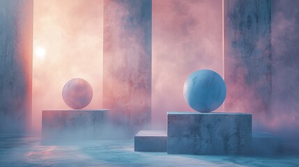 Abstract image depicting the shape of a crystal cube, a colorful geometric sphere emerging from the mist, suitable for the representation of a futuristic or digital theme.