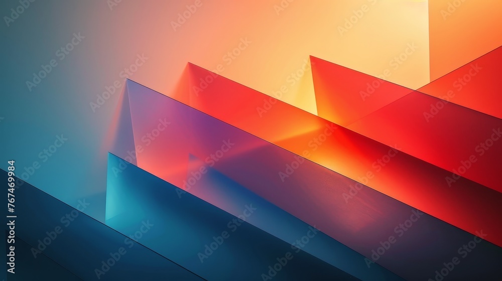 Poster An assembly of sharp geometric shapes blending warm and cool hues creates an ideal background for design needs that require a modern and clean impression.
